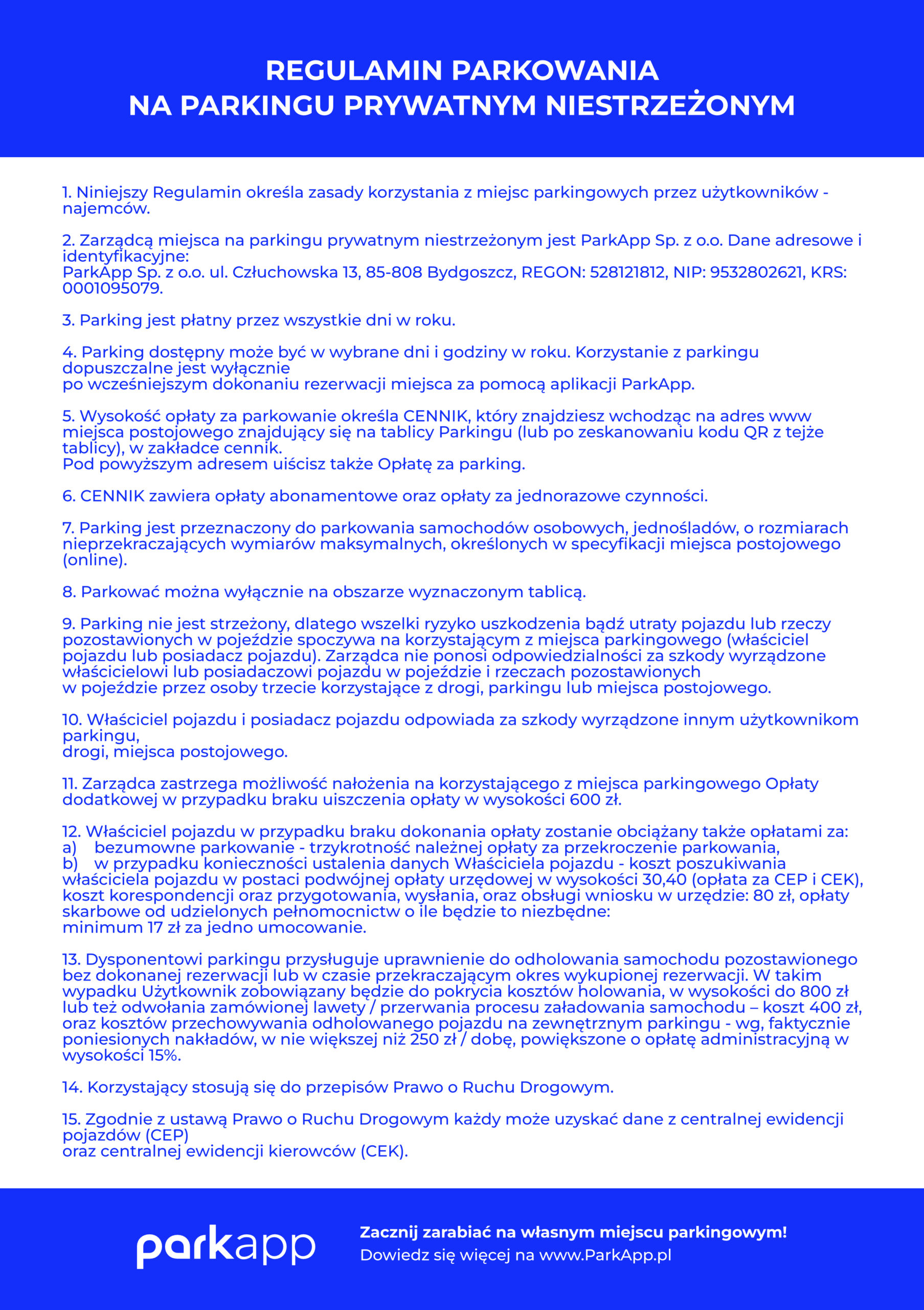 Tablica regulamin - Biała - obrazek 3