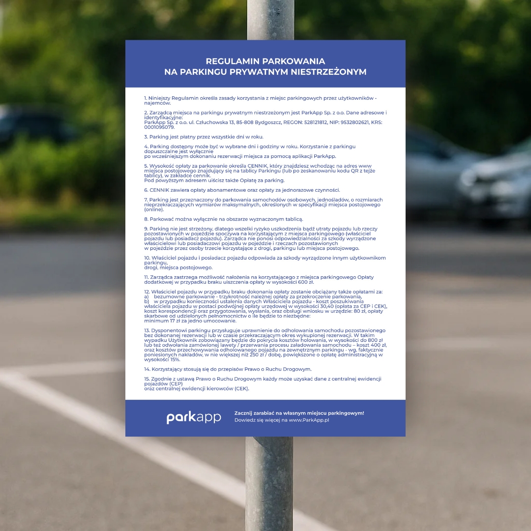 Tablica regulamin - Biała